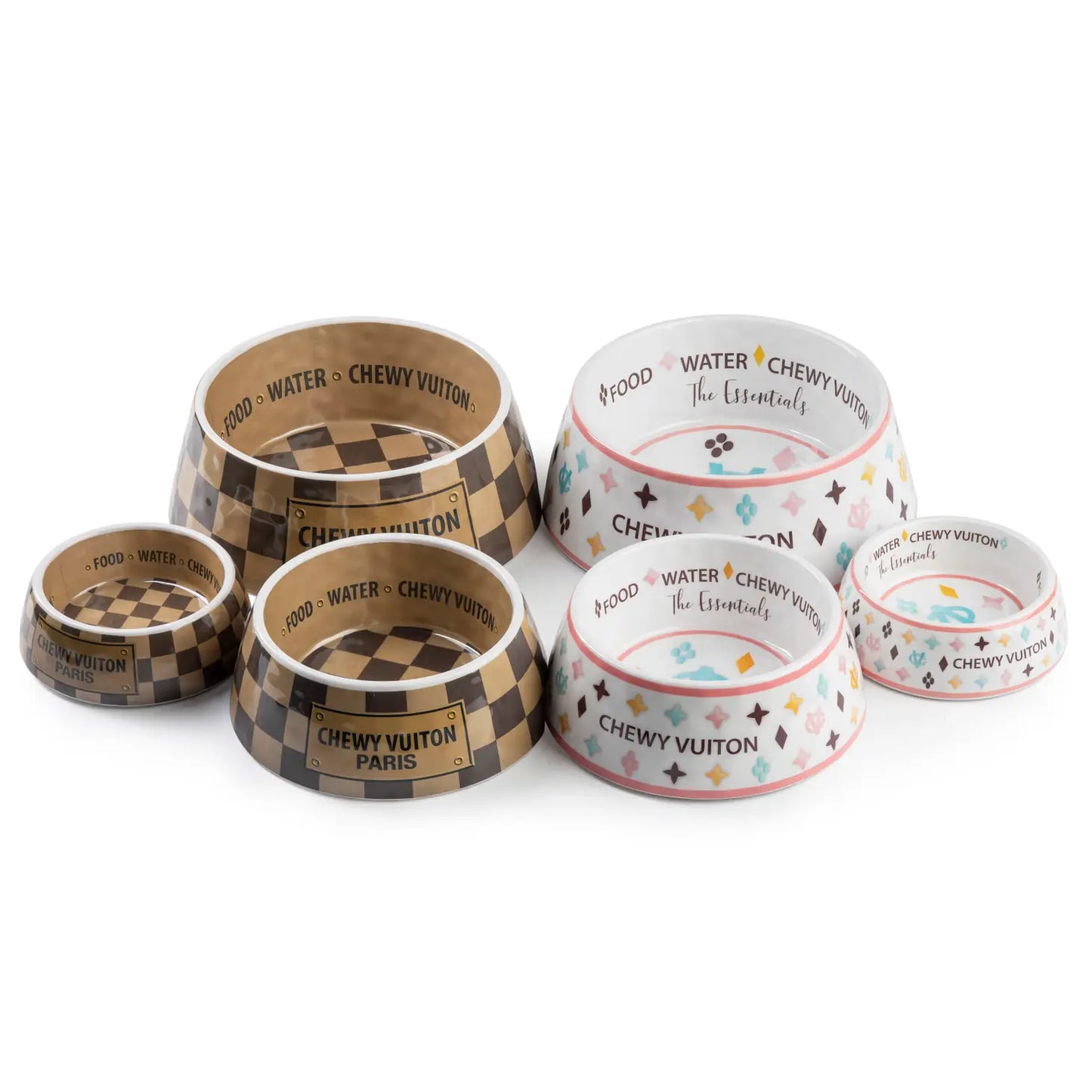 Witte Chewy Vuiton voer/drinkbak set