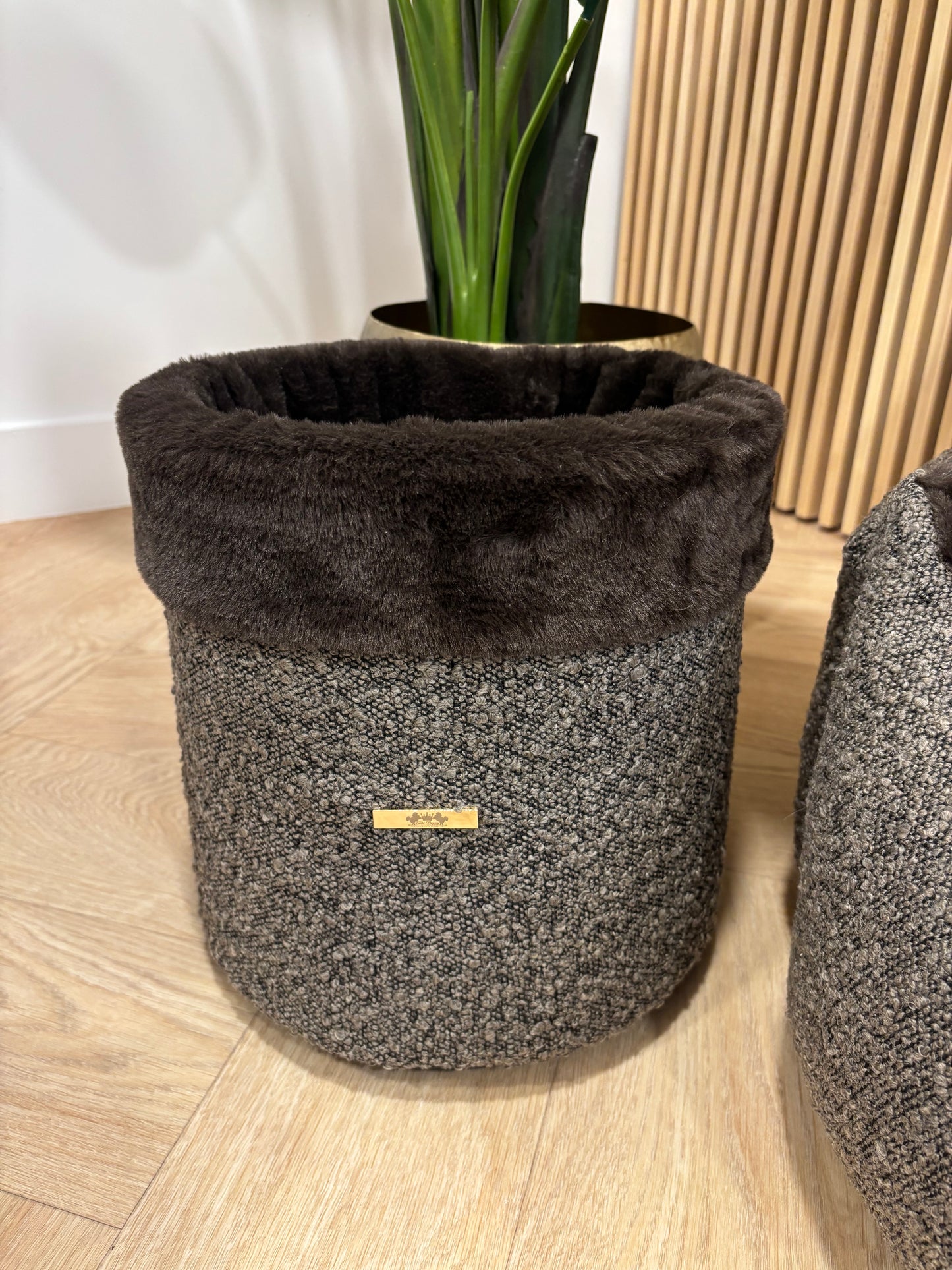 Set Shell mand Bouclé & speelgoed box - Bruin Fur