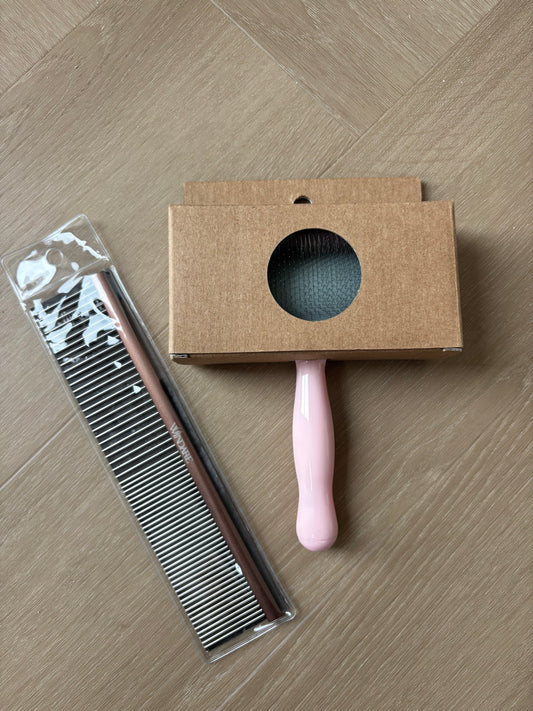 Windare set roze - Slicker borstel & kam