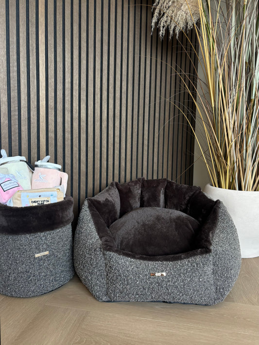 Set Shell mand Bouclé & speelgoed box - Bruin Fur
