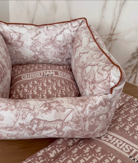 Basket with pink and white print